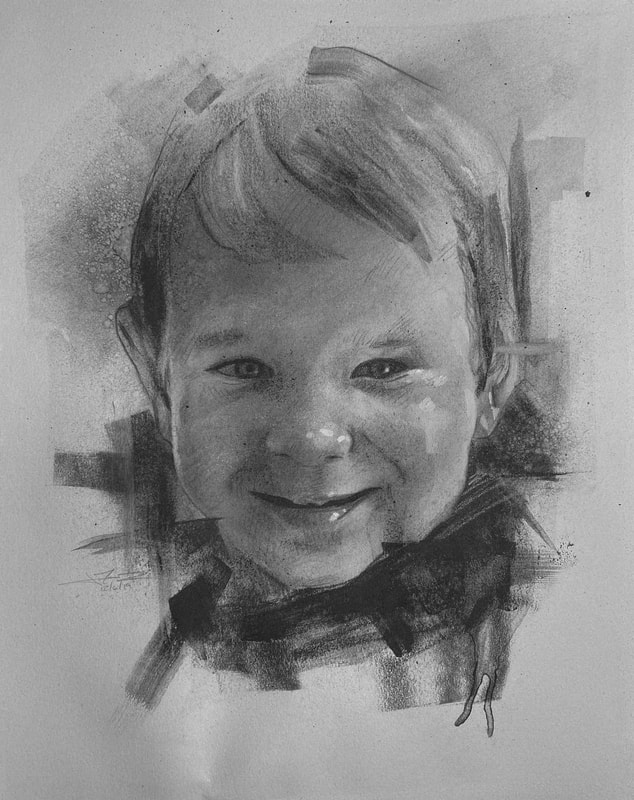 This little boy was drawn by James Thomas as a Christmas gift charcoal portrait.