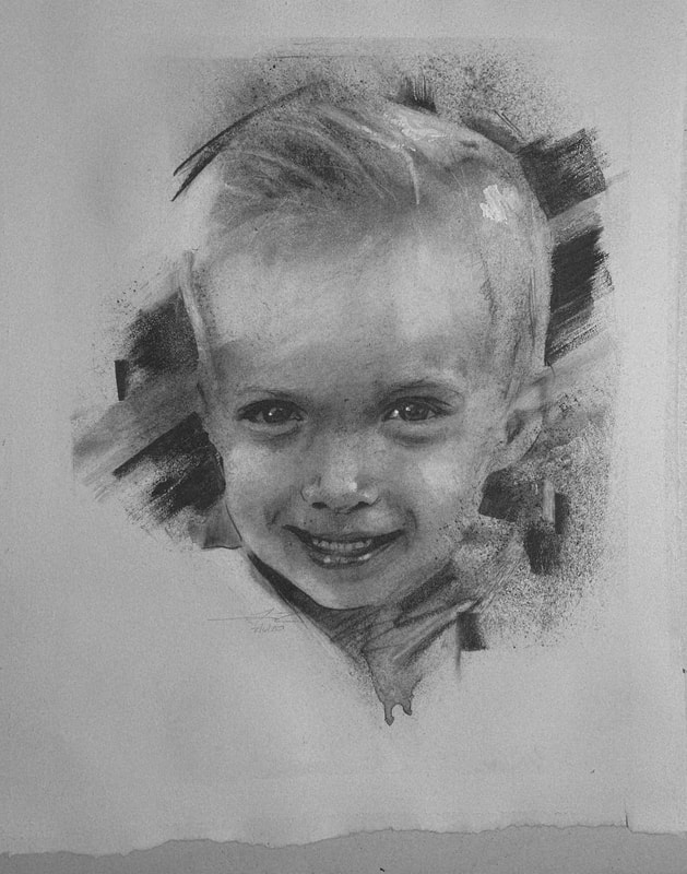 This little boy was drawn with charcoal as gift to his parents to hang on their family wall.