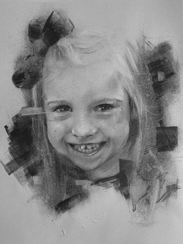 This little girl was made into a charcoal portrait as gift to her parents to hang on their family wall.